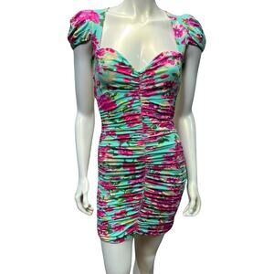 NWT Maria Gueixa Julia Floral Blue Dress with Cutout Back  Stretchy Fitted Small